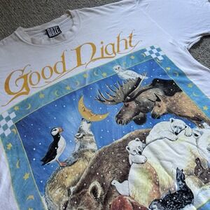 Vintage Women's Sleep‎ T-shirt OSFA Good Night Alaska Wildlife Nature Pajama